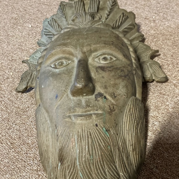 Antique Cast Iron Bearded Man Head Statue - Picture 2 of 6